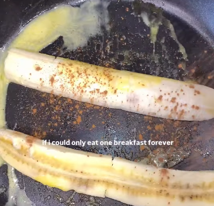Step 2.1: Cook banana slices in a pan with butter and cinnamon until golden and soft