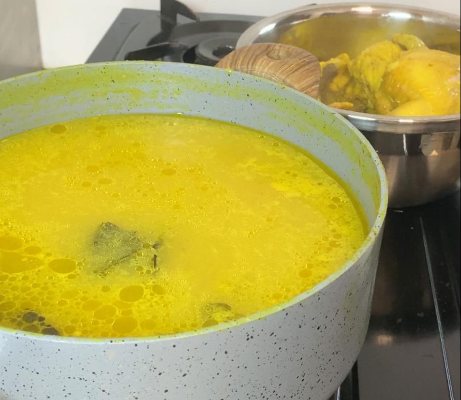 Step 1.1: Remove the chicken and add 1 litre of water to the broth