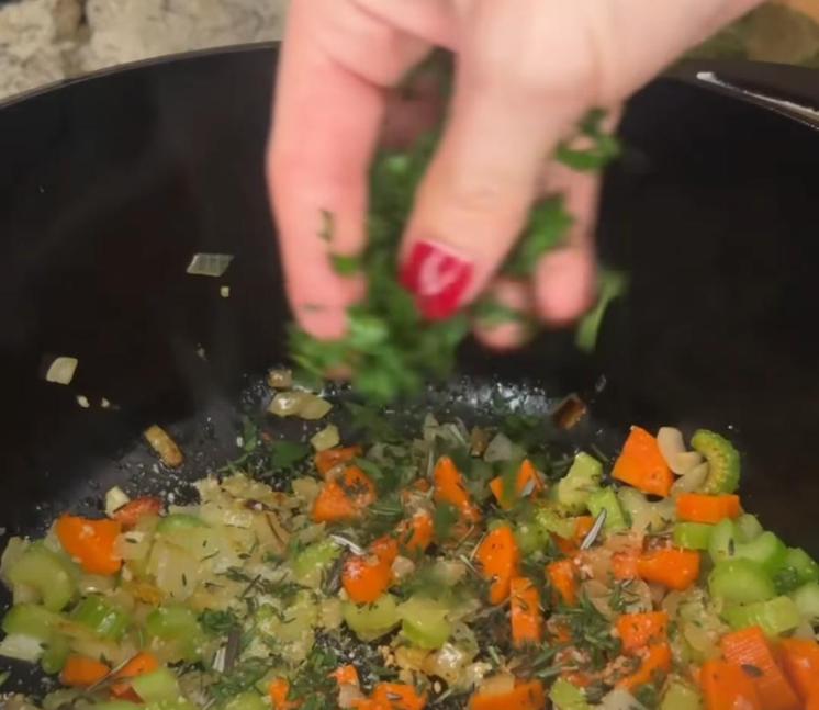 Step 1.1: Add salt, pepper, thyme, rosemary, and parsley, stirring to combine