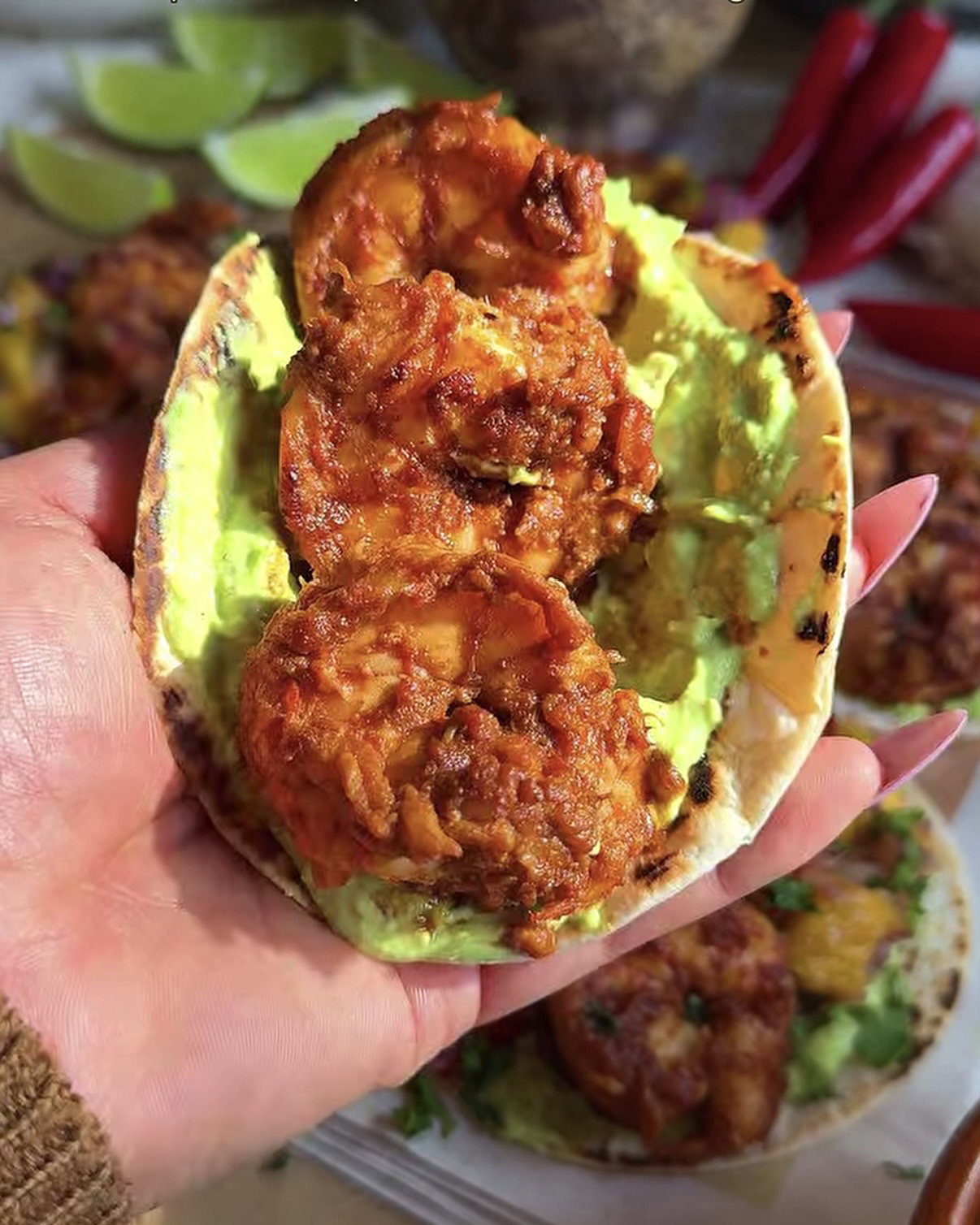 Step 5.1: Place 3 chipotle shrimps on top
