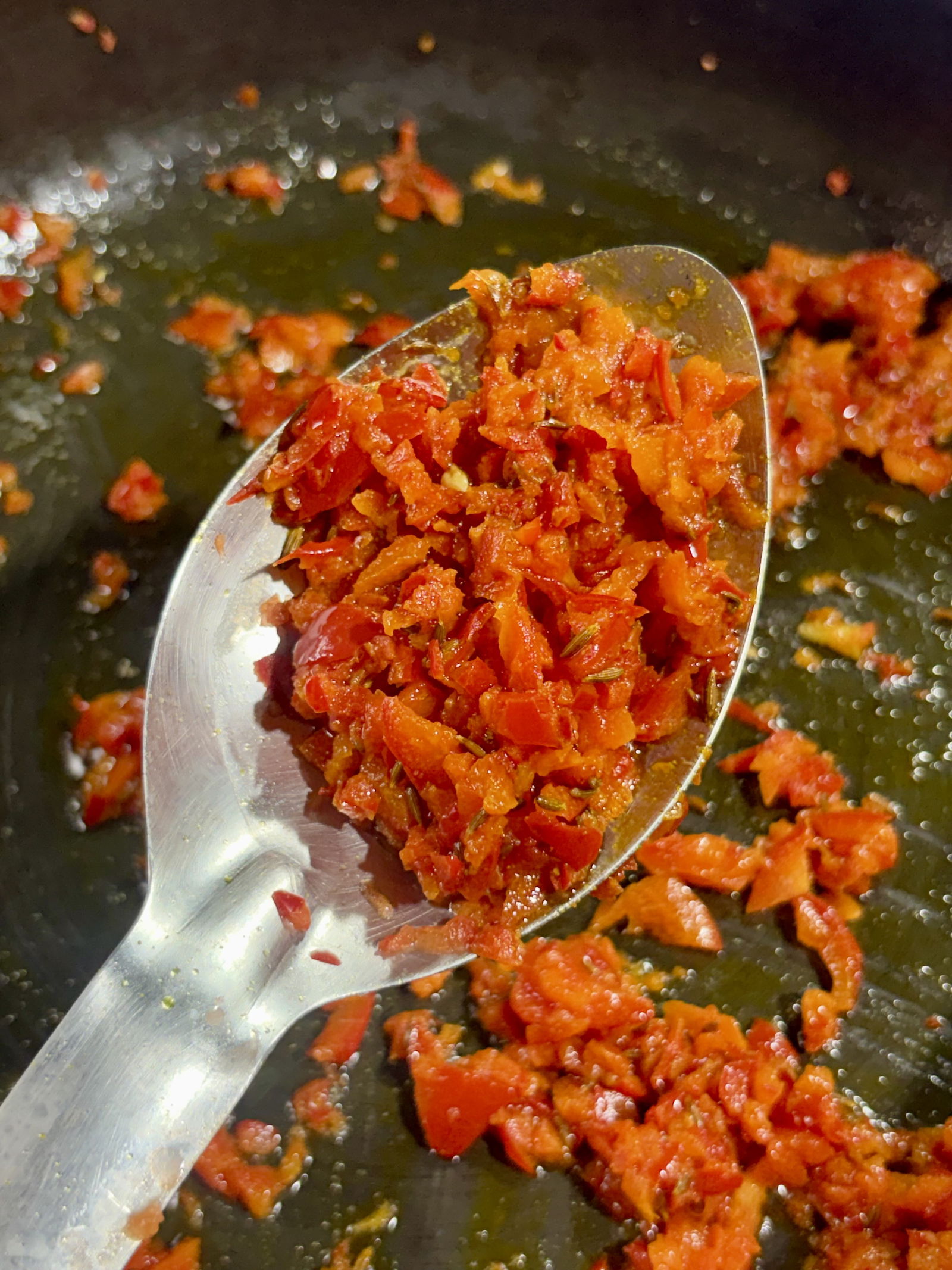 Step 1.1: Add the chopped red capsicum