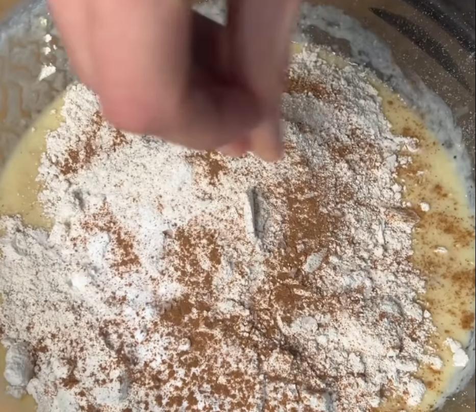 Step 1.1: Fold in oat flour, cinnamon, baking powder, baking soda, and salt
