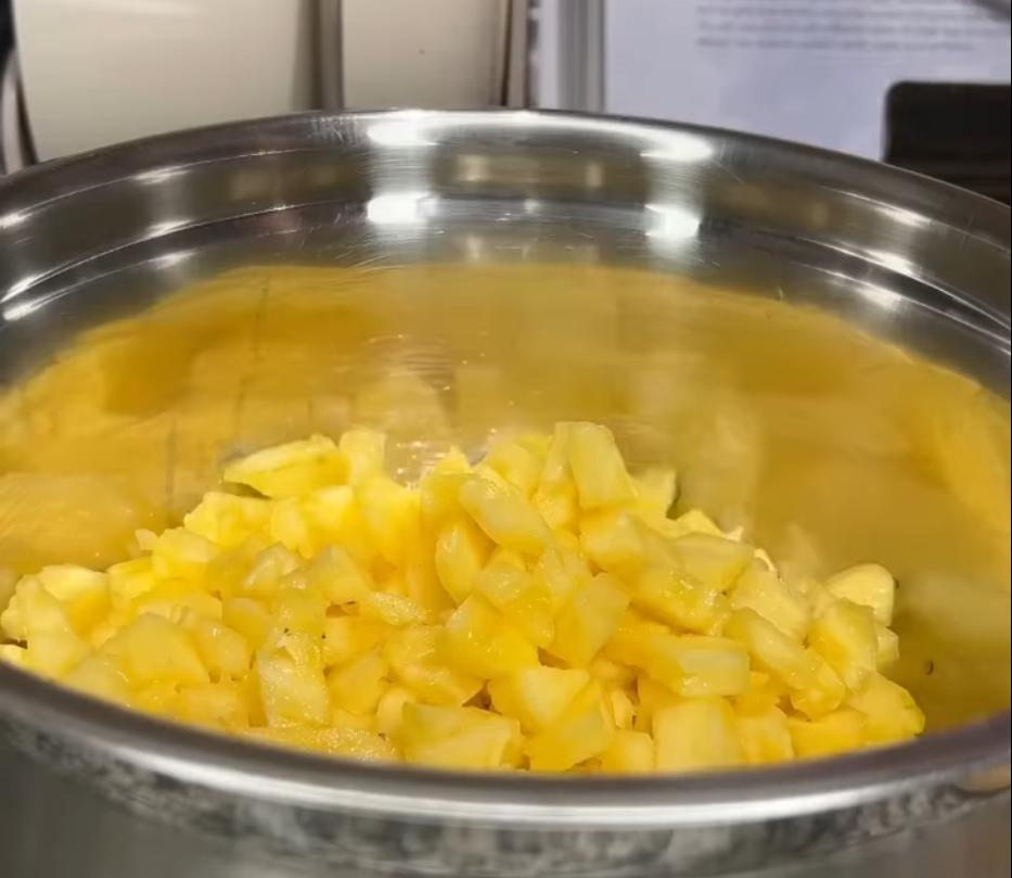 Step 2.1: Dice pineapple, red onion, and jalapeños