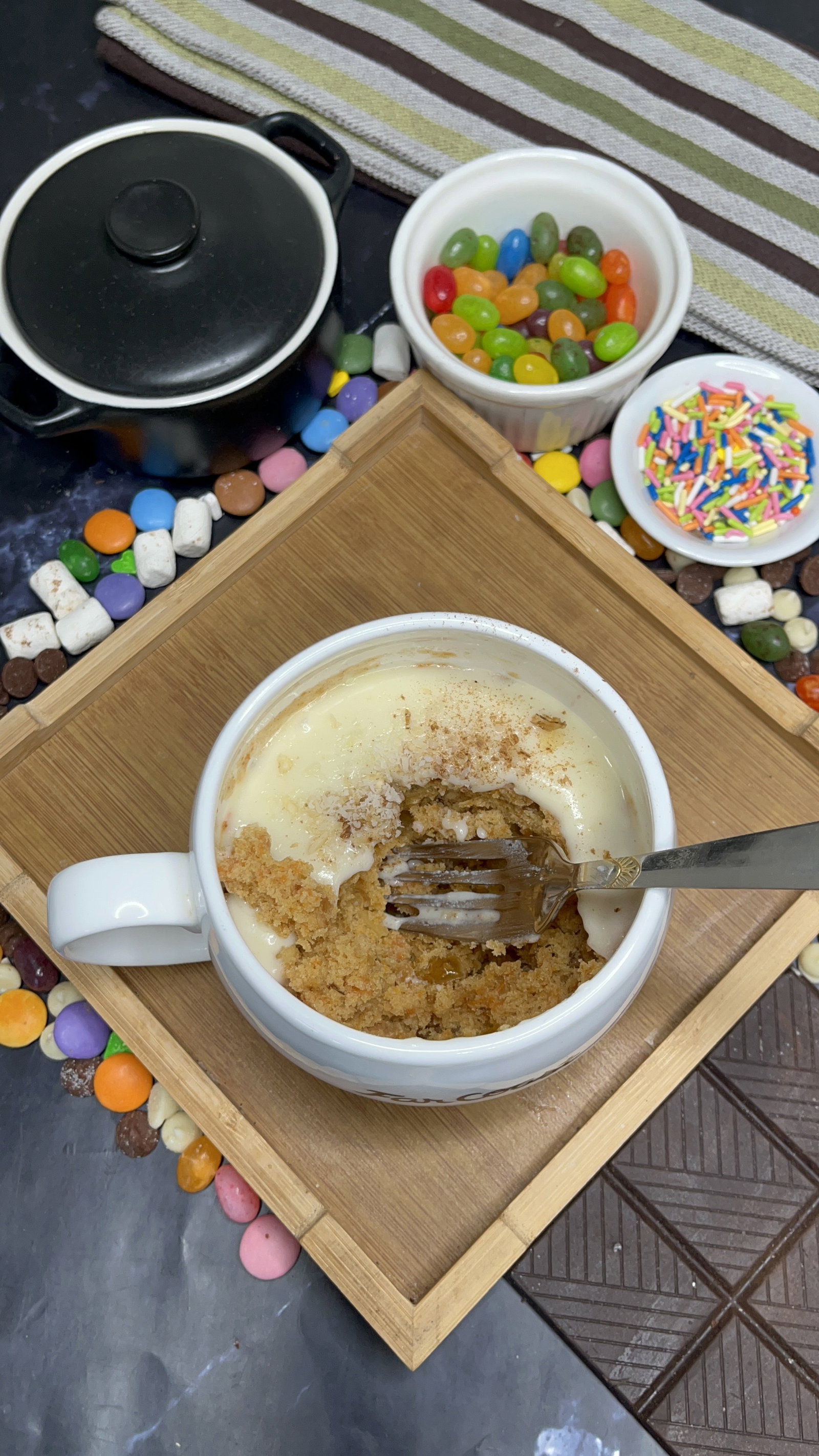 Step 3.2: Top your carrot cake mug cake with finely chopped walnuts, a sprinkle of cinnamon powder, or shredded coconut for added texture and presentation