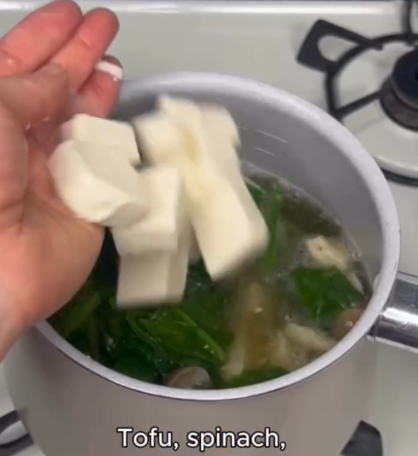 Step 1.1: Cut the tofu, spinach, and mushrooms
