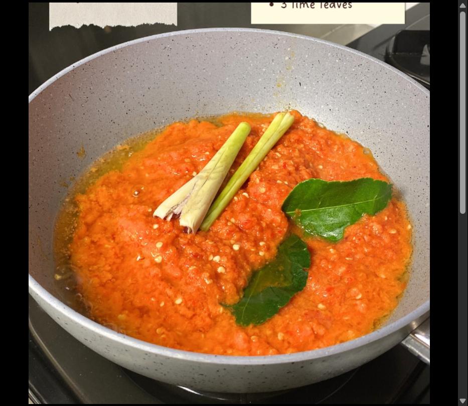 Step 1.1: Saute the spice paste with the lemongrass and lime leaves until fragrant