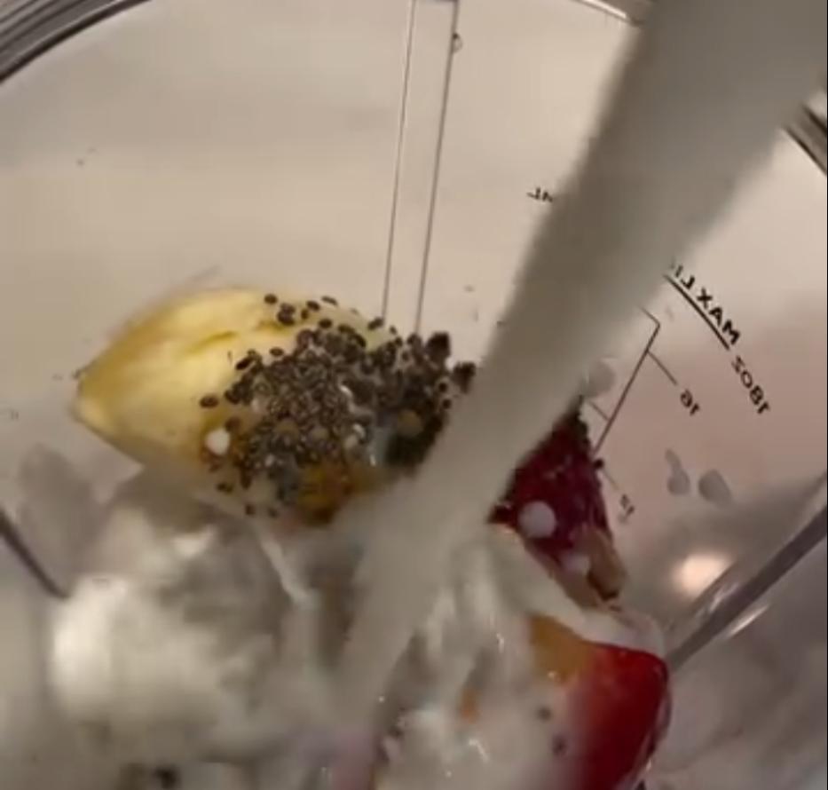 Step 1.1: Pour in your milk of choice, adjusting the amount based on your preferred smoothie consistency