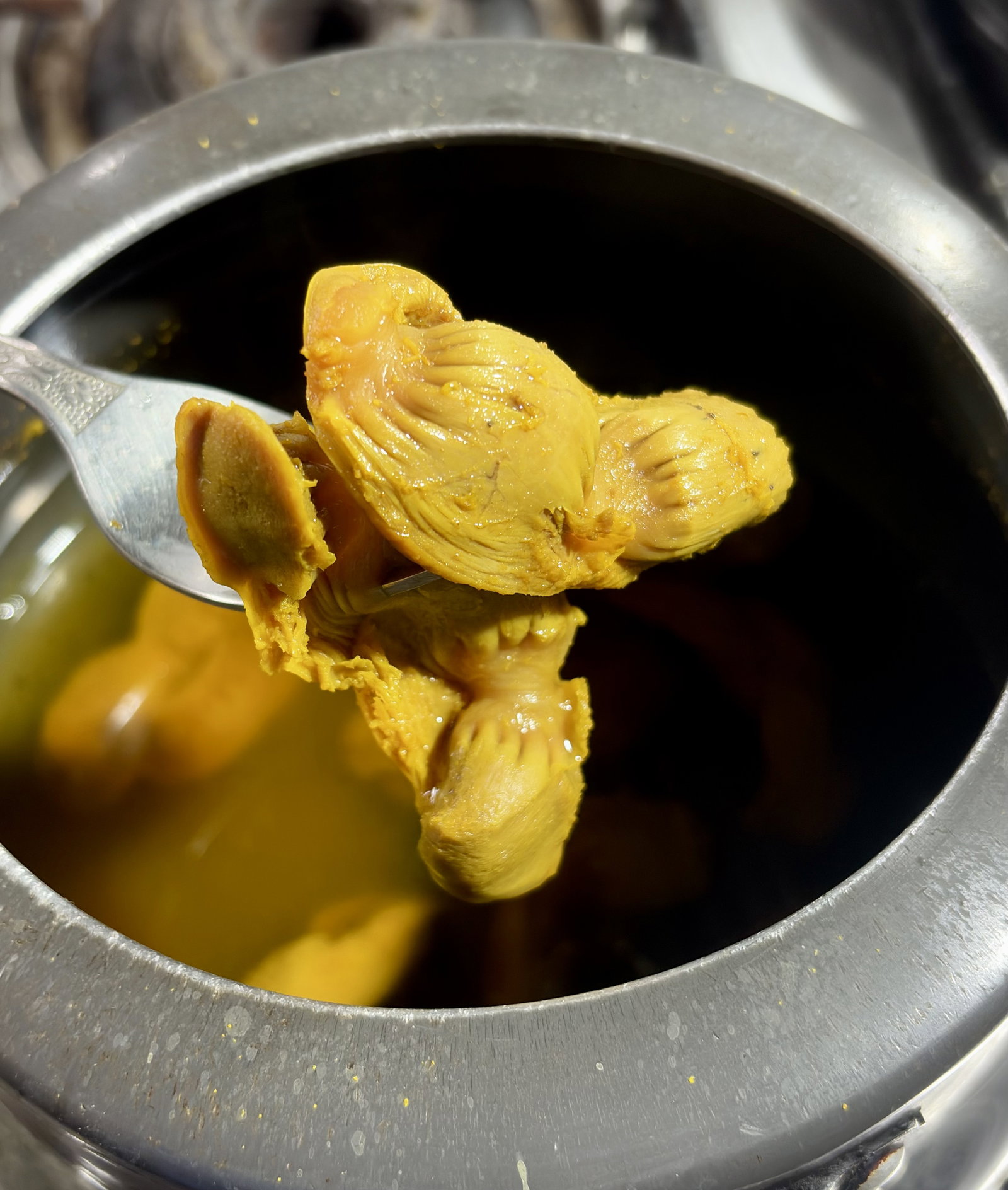Step 1.1: Pressure cook on medium heat for 4-5 whistles, or boil in a covered pot for 40-45 minutes until tender