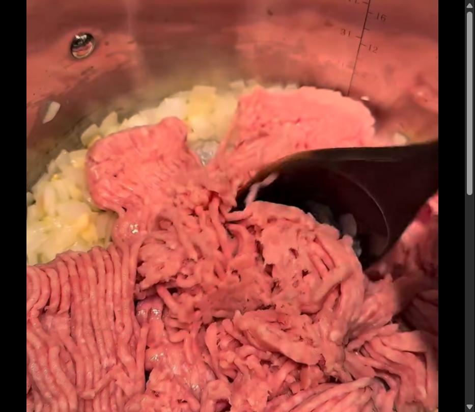 Step 1.1: Add ground chicken and cook for about 5 minutes, stirring occasionally, until browned and cooked through