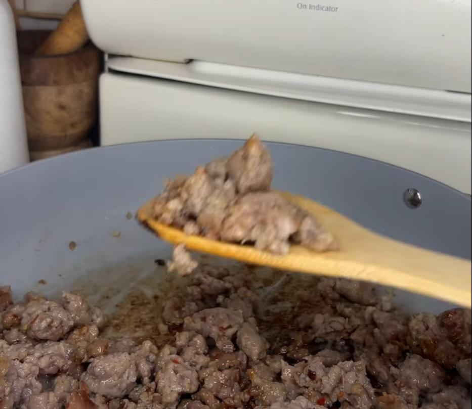 Step 1.1: Cook ground Italian sausage, breaking it apart until browned, then remove from the pan