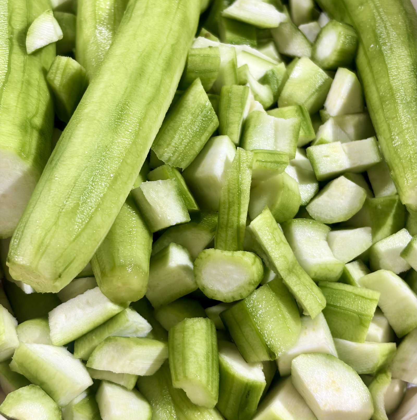 Step 1.1: Peel the turai and cut it into small bite-sized pieces