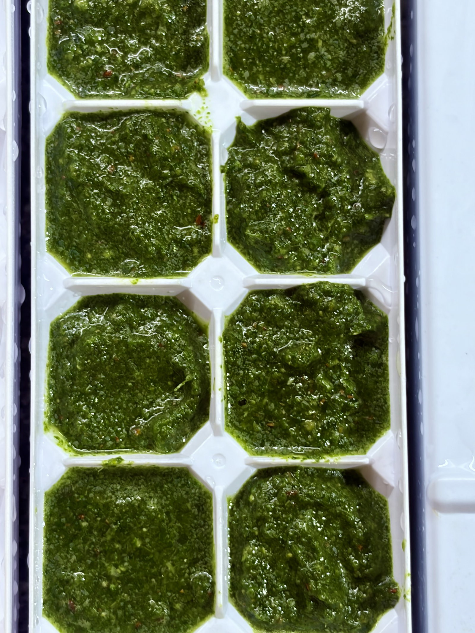 Step 1.1: Carefully pour the herb paste into clean ice cube trays
