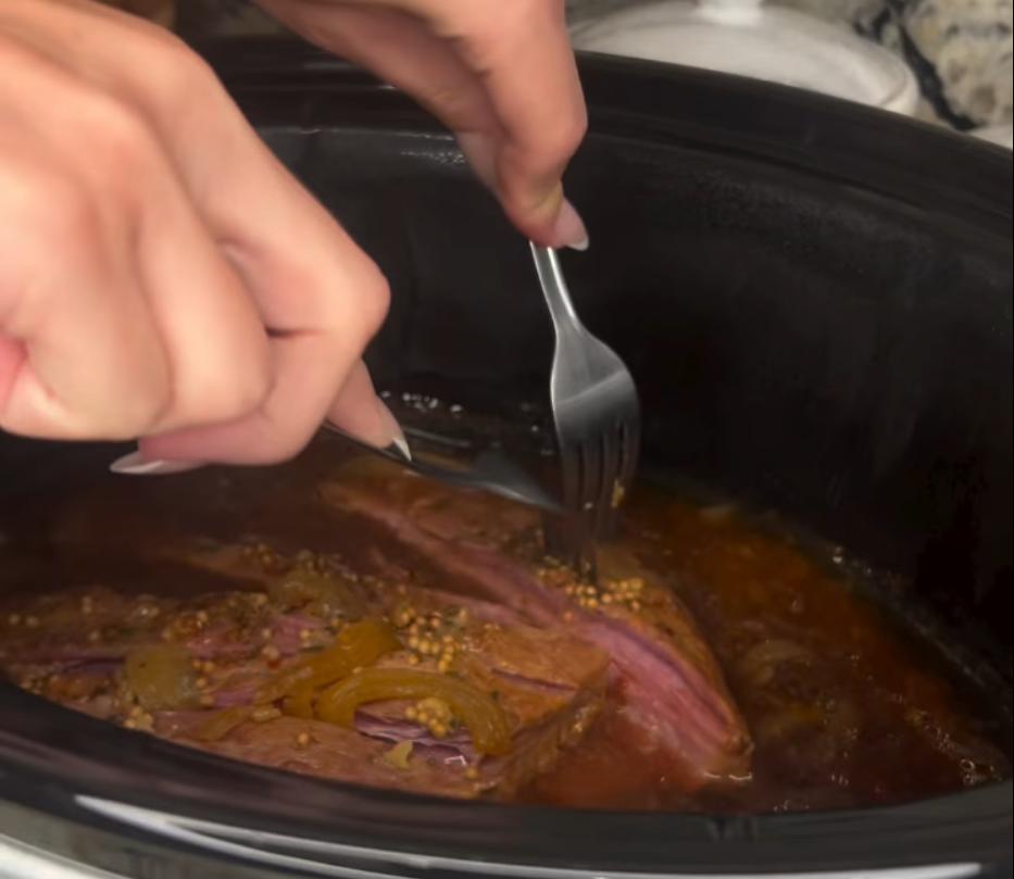 Step 1.1: Cook on low for 8 hours until the brisket is tender and easily shredded
