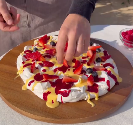 Step 1.1: Decorate with lemon curd, raspberry coulis, fresh strawberries, raspberries, blueberries, and mint