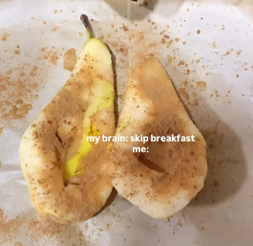 Step 1.1: Place the pear in the air fryer with lemon juice, cinnamon, and olive oil