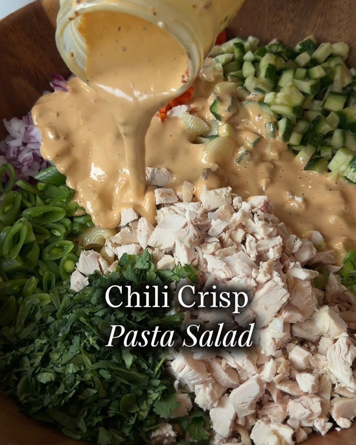 Chili Crisp Chicken Pasta Salad recipe