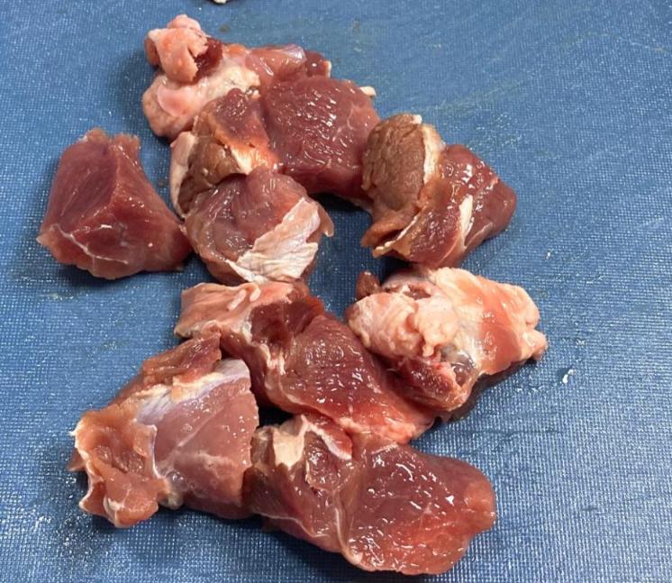 Step 1.1: Cut beef into chunky pieces