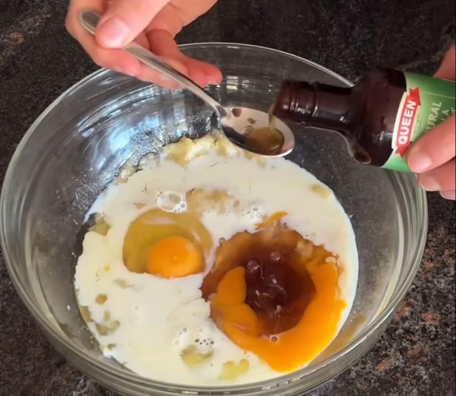 Step 1.1: Mix eggs, milk, maple syrup, vanilla extract, and olive oil in a bowl
