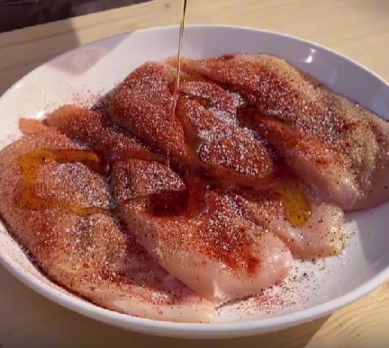 Step 1.1: Marinate the chicken breasts with garlic powder, smoked paprika, salt, pepper, and olive oil