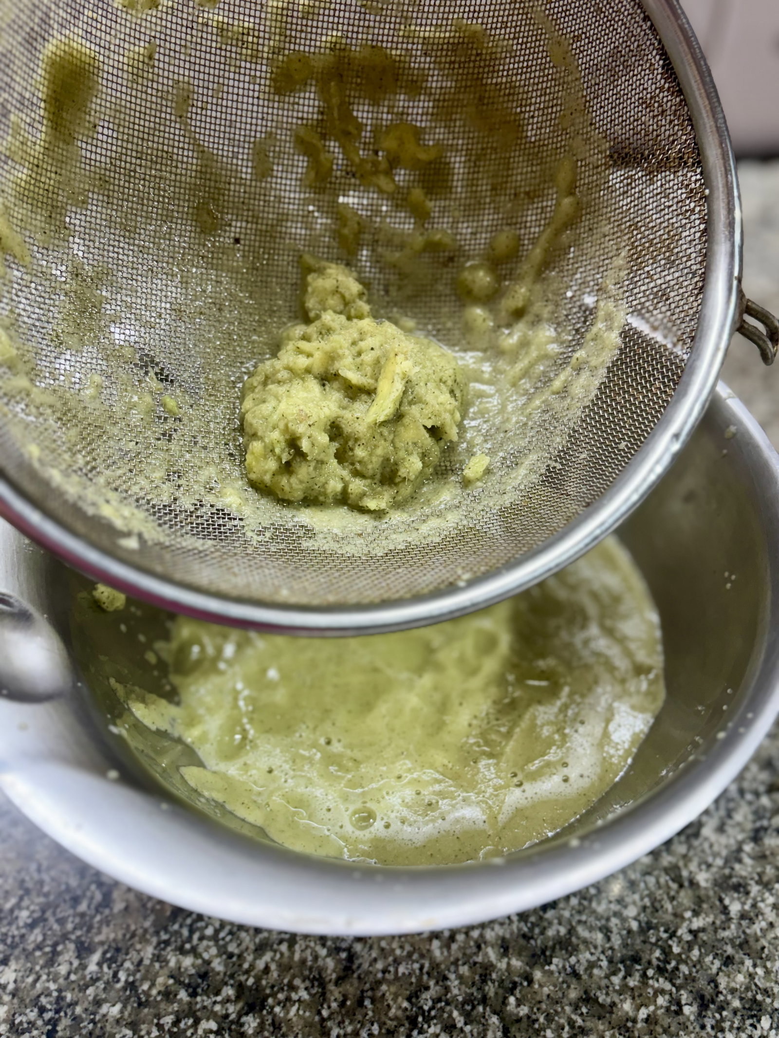 Step 2.1: Strain the mixture through a sieve to remove any fibres or coarse particles
