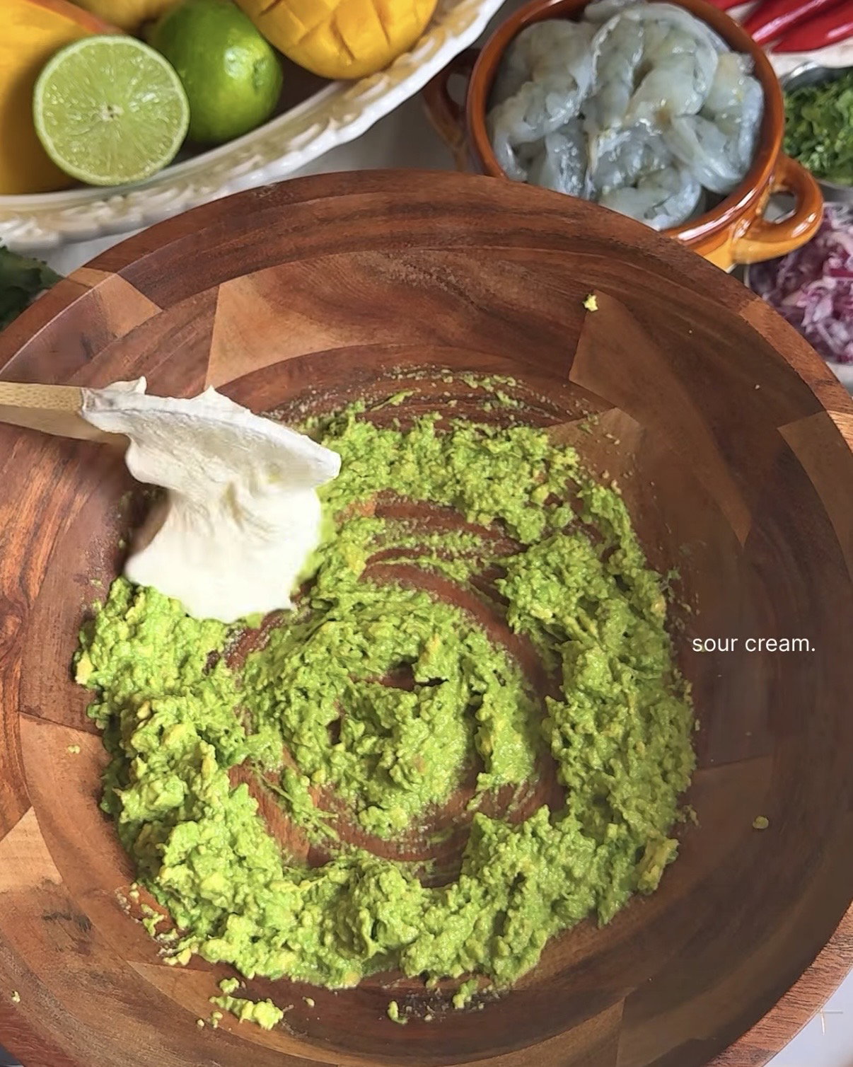 Step 3.1: Add sour cream, ground cumin, lime juice, and salt, then mix well until creamy