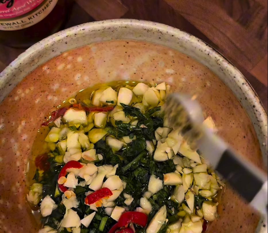 Step 1.1: Mix parsley, garlic, red wine vinegar, sea salt, olive oil, oregano, black pepper, and red chili pepper in a bowl until well combined