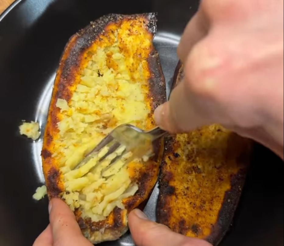 Step 1.1: Let sweet potatoes cool for at least 5 minutes face down before flipping and serving
