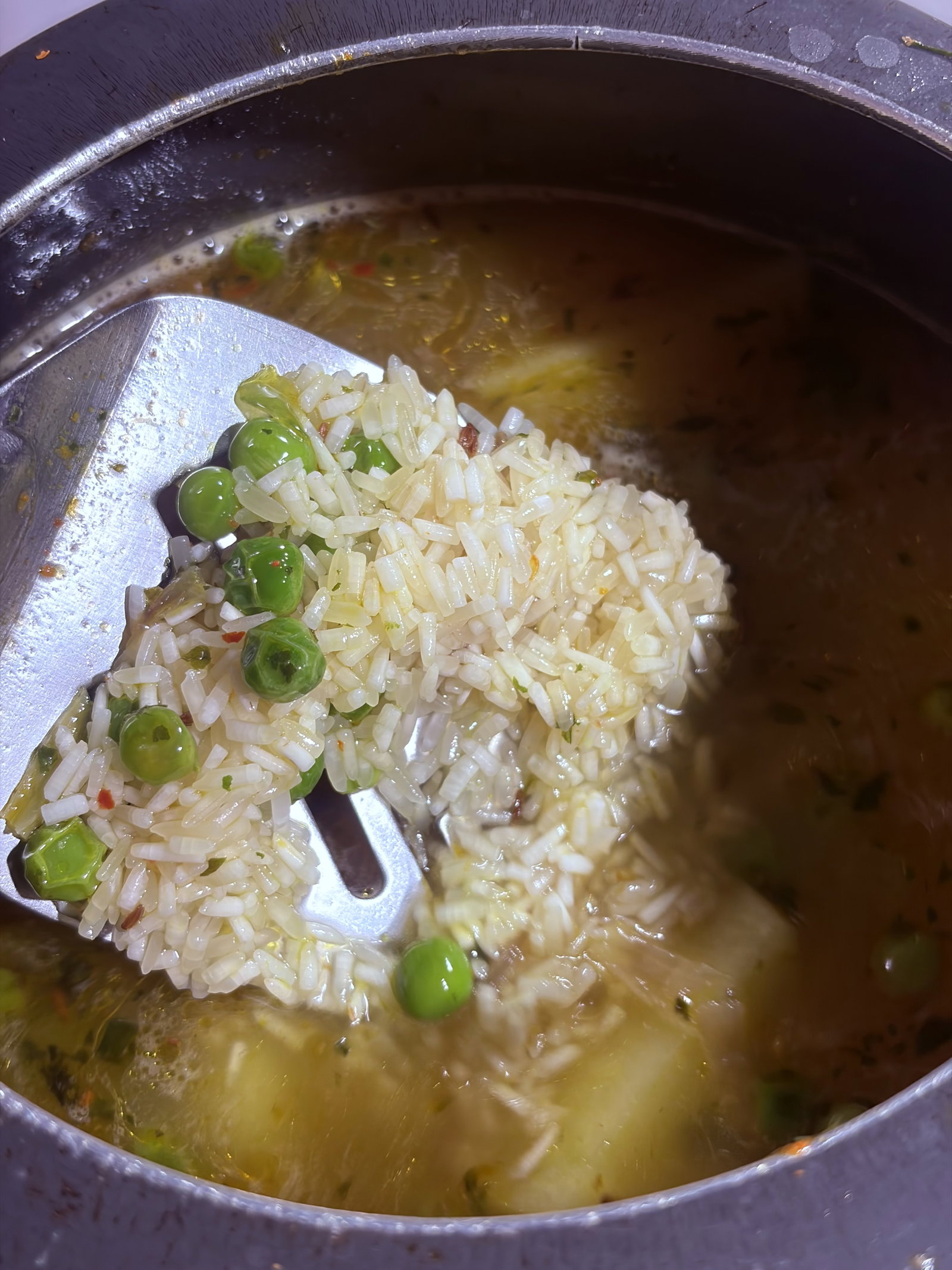 Step 1.1: Pour in the water, and add the soaked rice