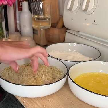Step 1.1: Dip each portion in flour, then egg, then Italian seasoned panko