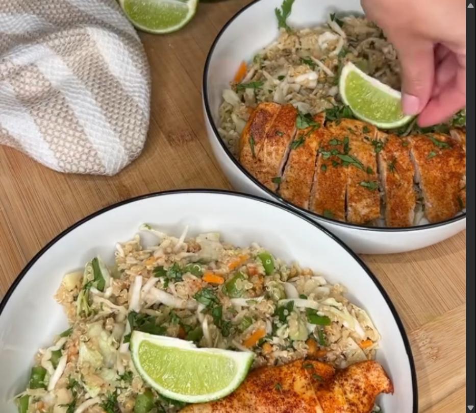 Step 3.1: Slice baked chicken cutlets and serve with quinoa salad