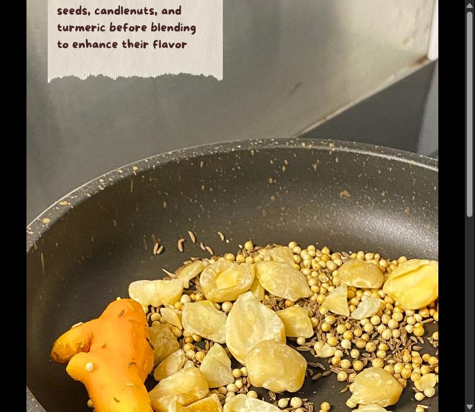 Step 1.1: Roast the cumin, coriander seeds, candlenuts, and turmeric to enhance their flavor