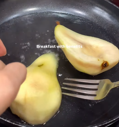 Step 2.1: Poach the pear in water and then sear it with honey and a pinch of cinnamon until tender