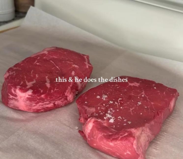 Step 1.1: Pat steaks dry with paper towel, season both sides with flaky salt, pressing the salt into the steaks, and let rest at room temperature