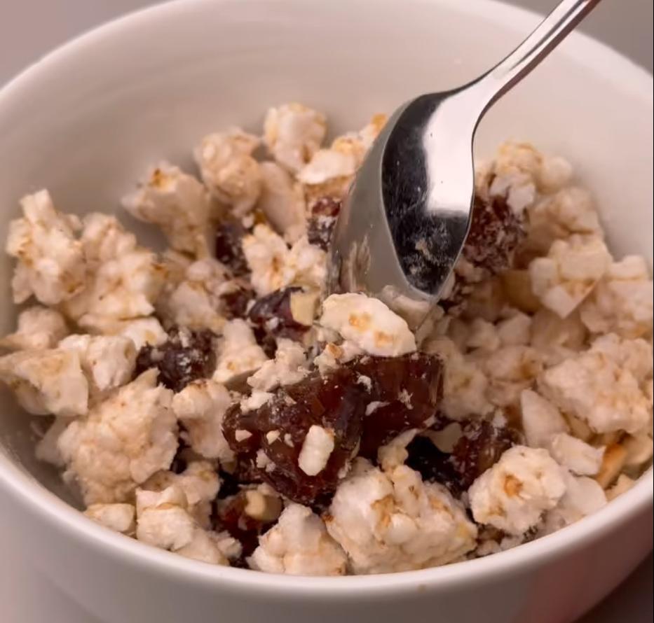 Step 1.1: Crush the rice crisps into crumbs and mix with the hazelnuts and finely chopped dates
