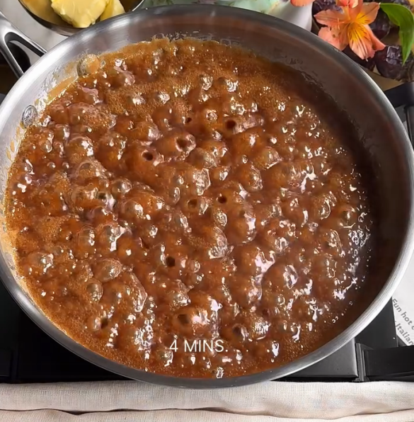 Step 2.1: Combine double cream, dark brown sugar, butter, and golden syrup in a saucepan
