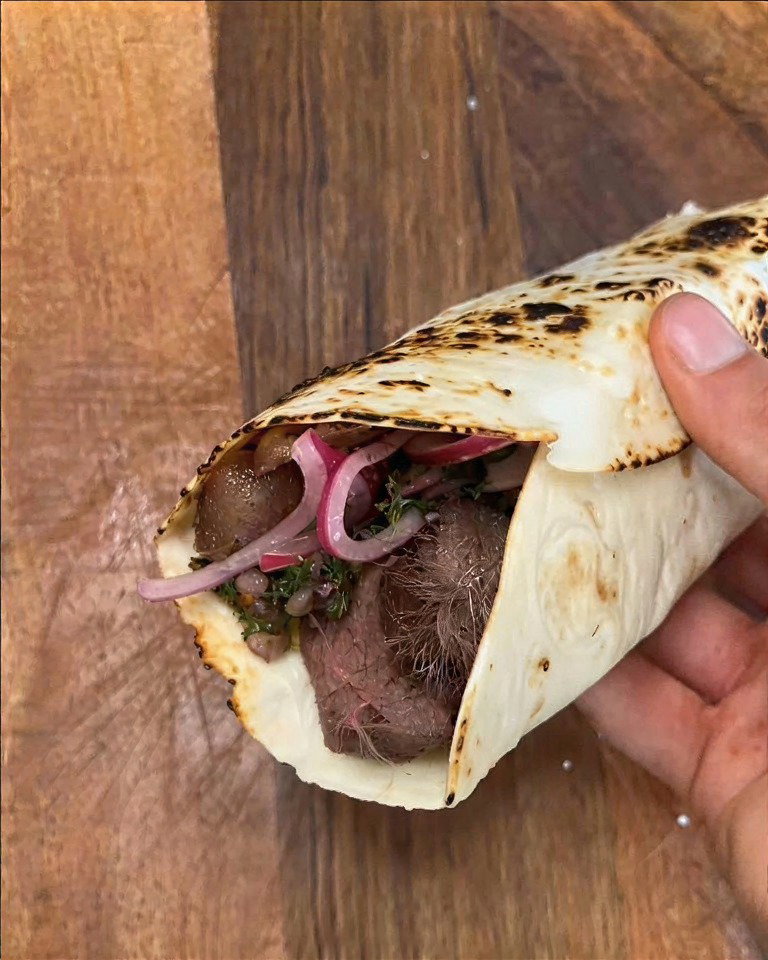 Charred Steak Wrap with Pickled Red Onions & Chimichurri recipe