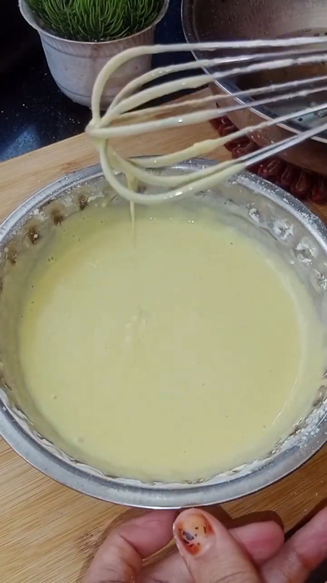 Step 1.2: In a bowl, add gram flour, water, turmeric powder, and salt