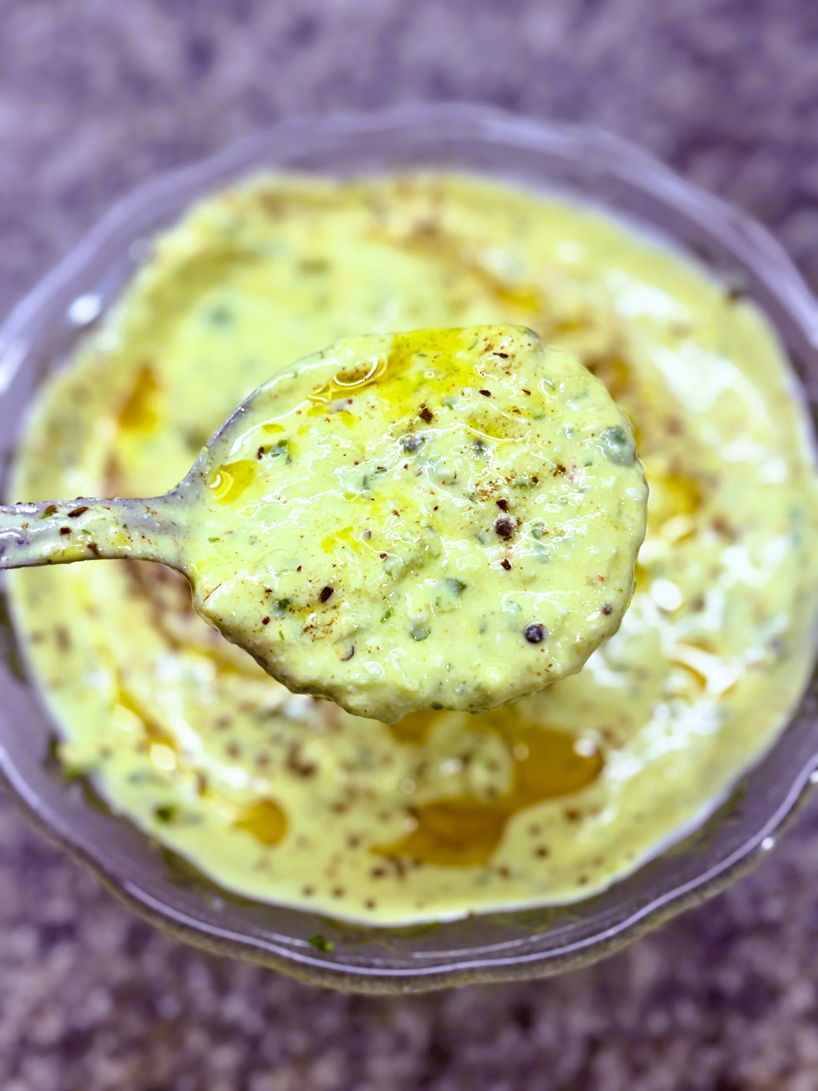 Step 1.1: Just before serving, drizzle mustard oil over the raita and sprinkle roasted cumin powder on top