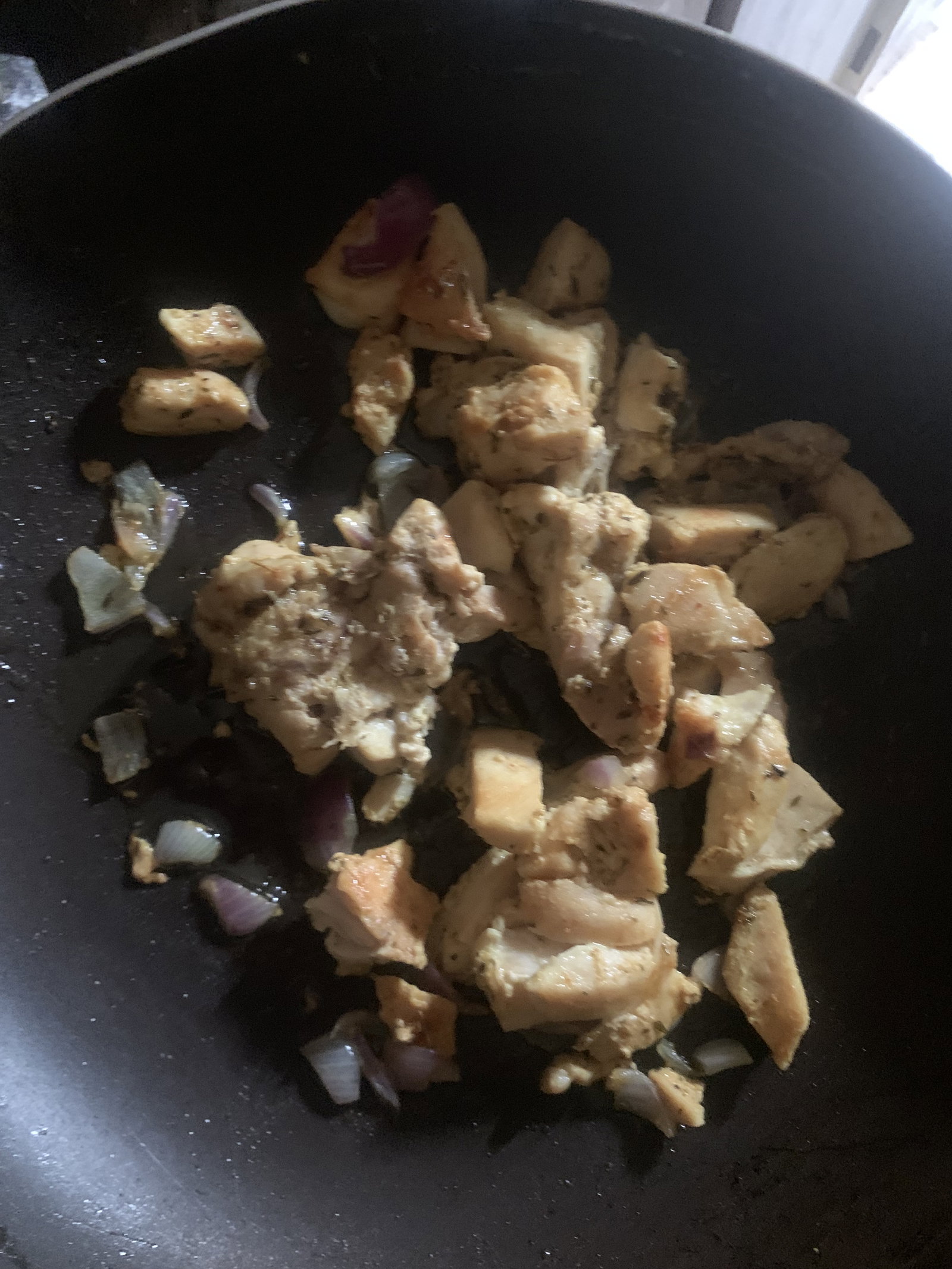 Step 1.1: Put cut chicken breast into a non-stick pan or pot