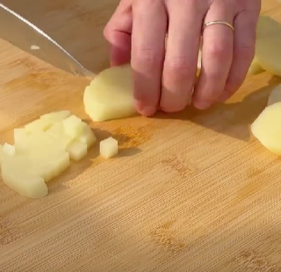 Step 1.2: Cut the beef and potatoes into small cubes
