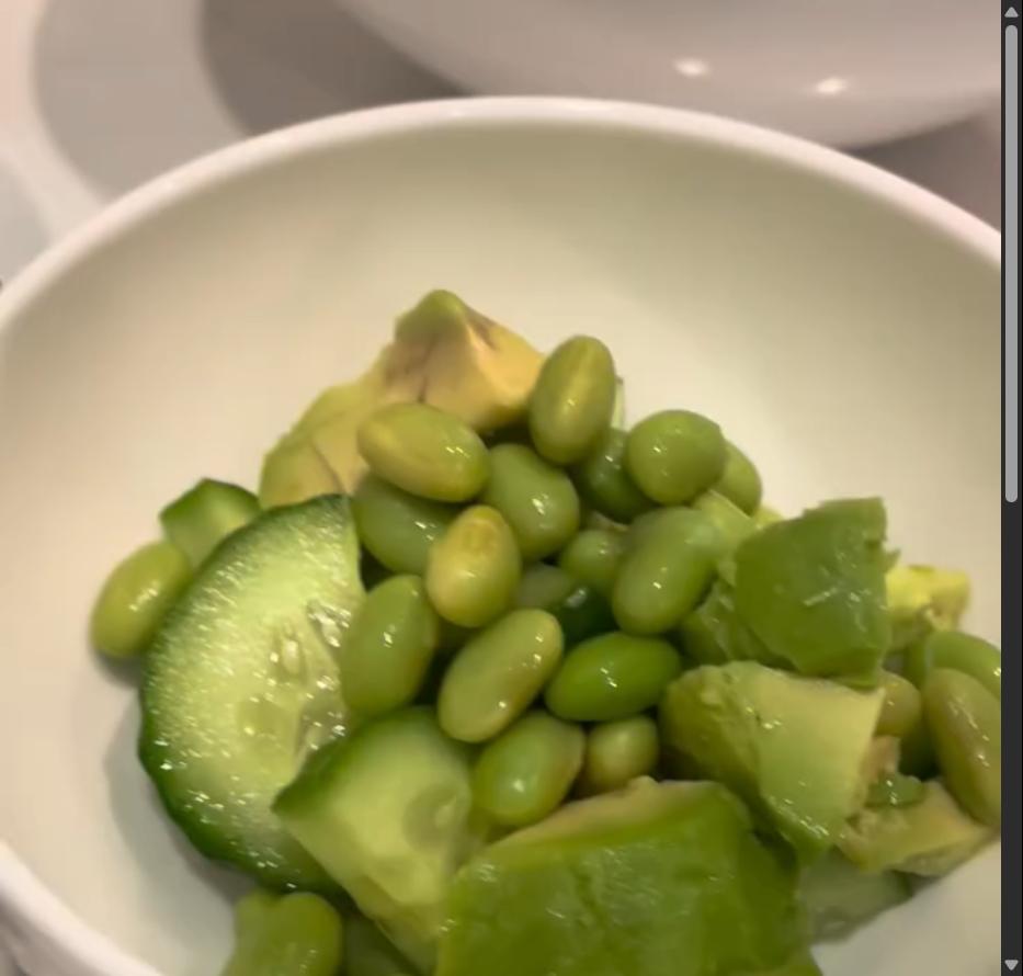 Step 3.1: Place cooked edamame, diced cucumbers, and diced avocado in a bowl