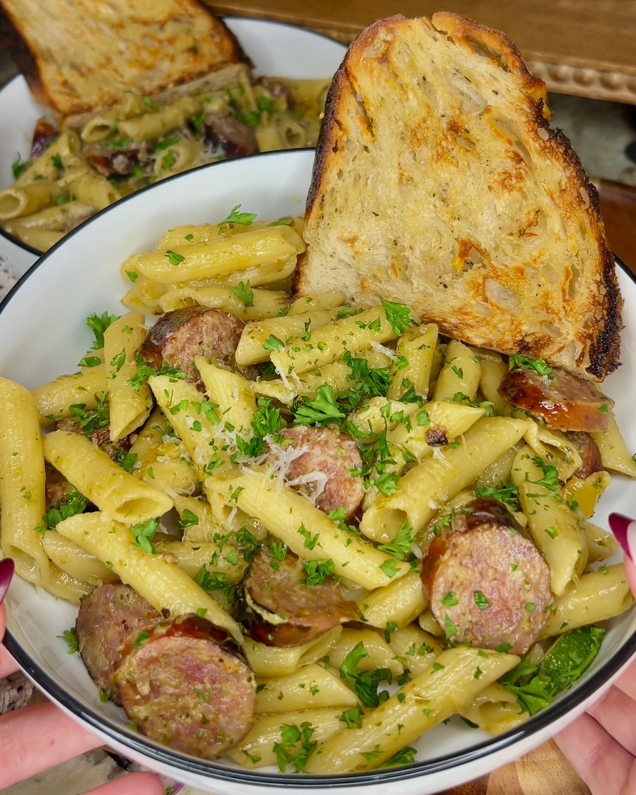 Grilled Spicy Italian Sausage Pesto Pasta recipe