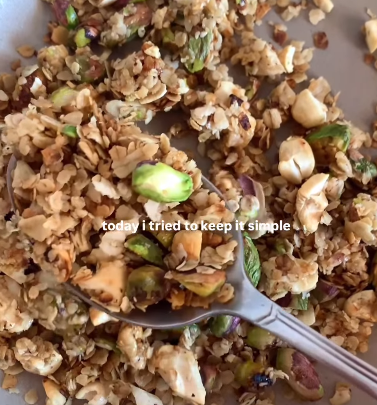 Step 2.1: Toast gluten free oats, pistachios, cashews, honey, and olive oil in a pan over medium heat until golden and fragrant, about 5–7 minutes