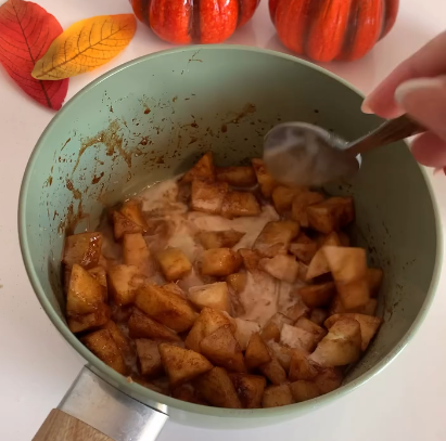 Step 1.1: Mix the sliced apple, brown sugar, lemon juice, and cinnamon in a pan