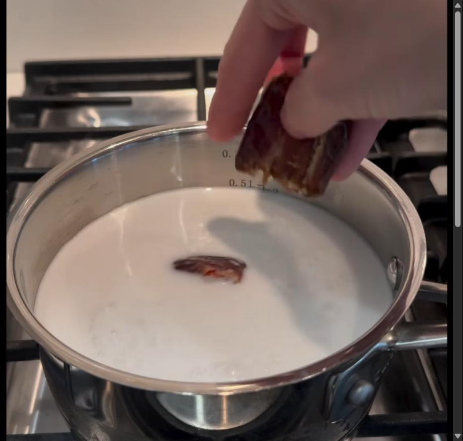Step 1.1: Add coconut milk and dates to a small pot on low-medium heat