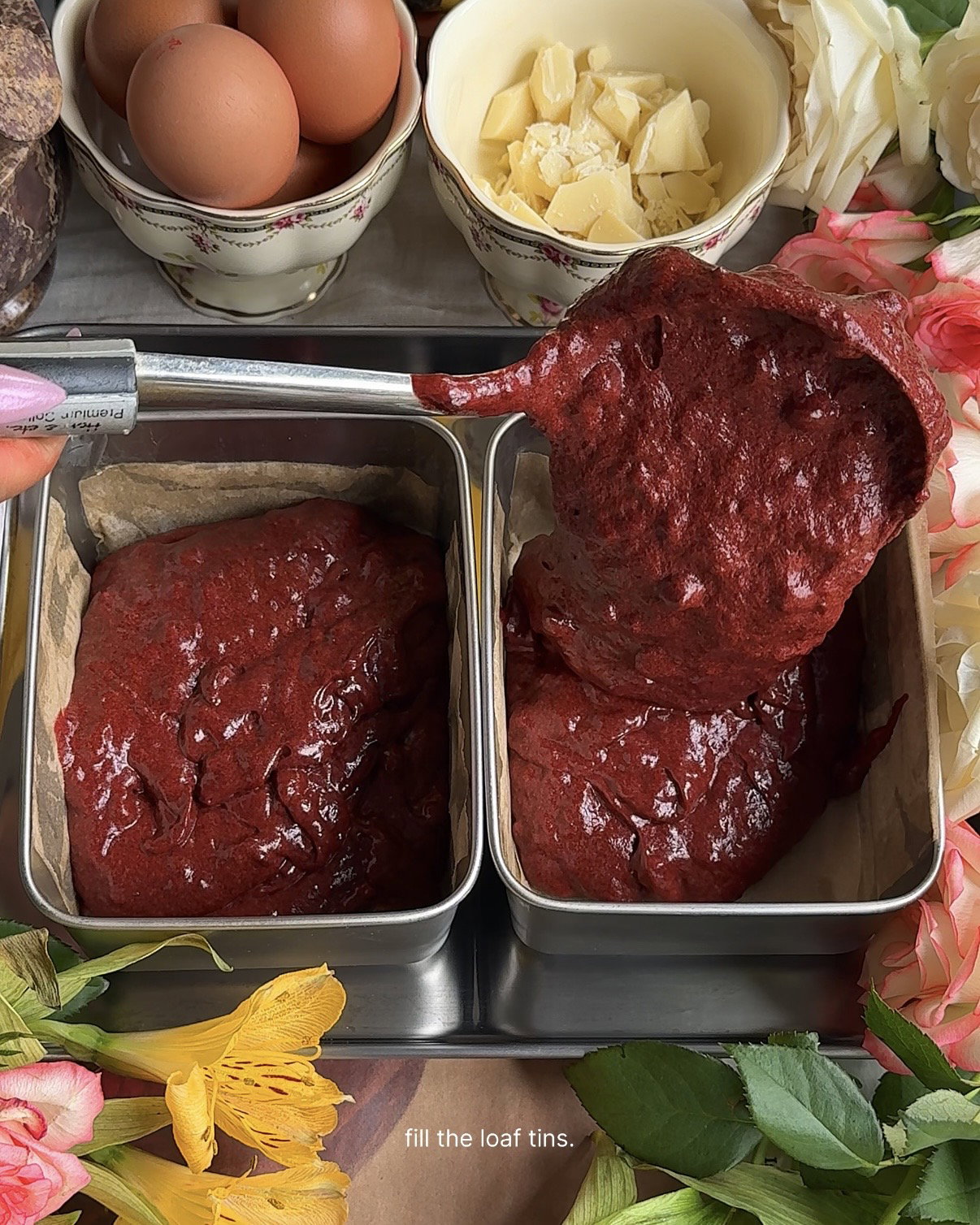 Step 2.1: Pour the batter into a loaf tin or cake tin, filling it until 2 to 2