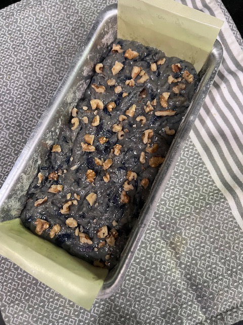 Step 4.2: Pour into the prepared loaf tin