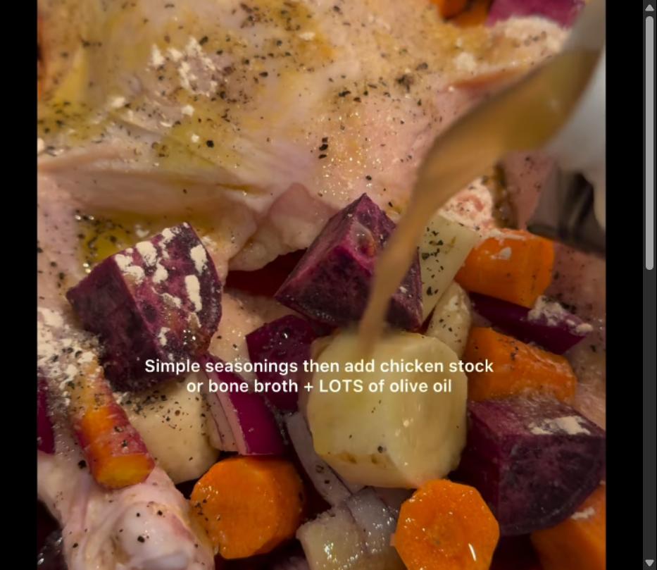 Step 1.1: Pour the chicken bone broth into the baking dish