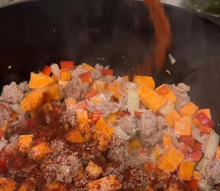 Step 1.1: Add chili powder, paprika, cayenne, cumin, and salt/pepper, and stir to combine
