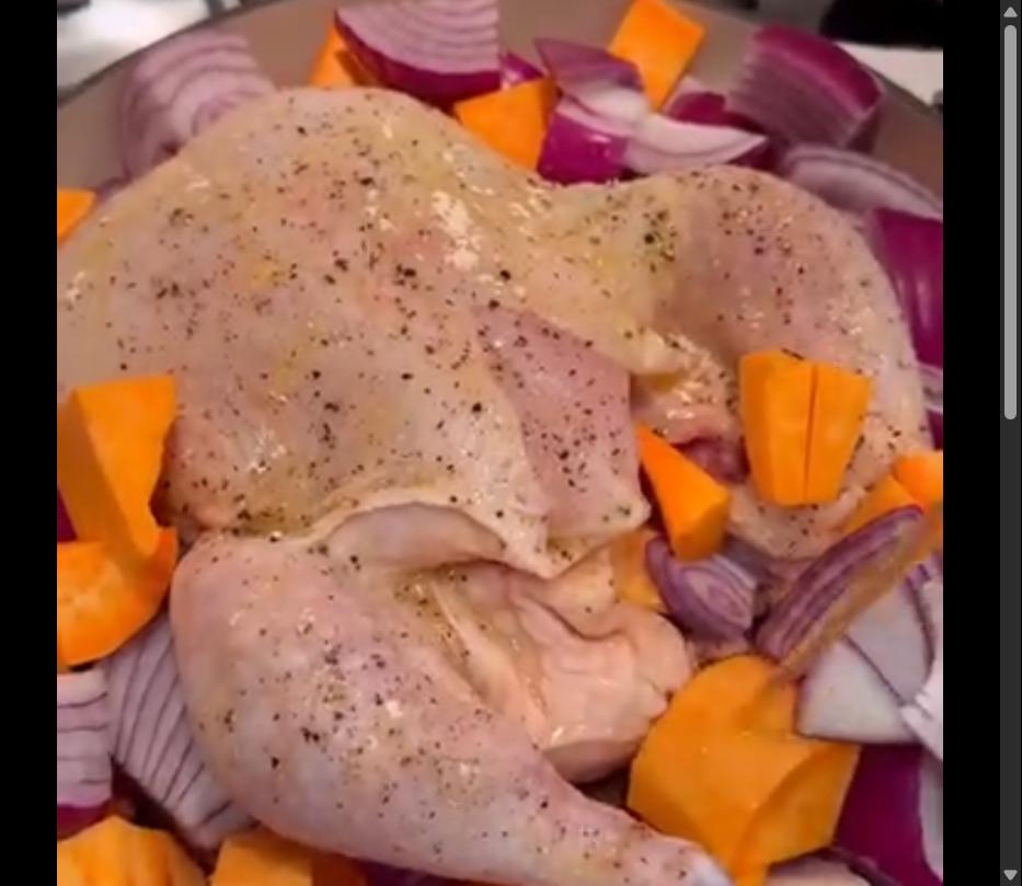 Step 1.1: Place the whole chicken in a baking dish and arrange the chopped vegetables around it